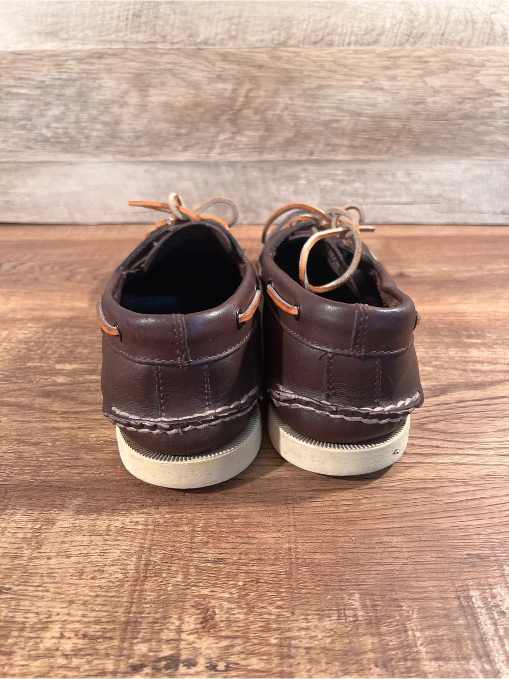Sperry Brown Leather Boat Shoes with Tan Laces